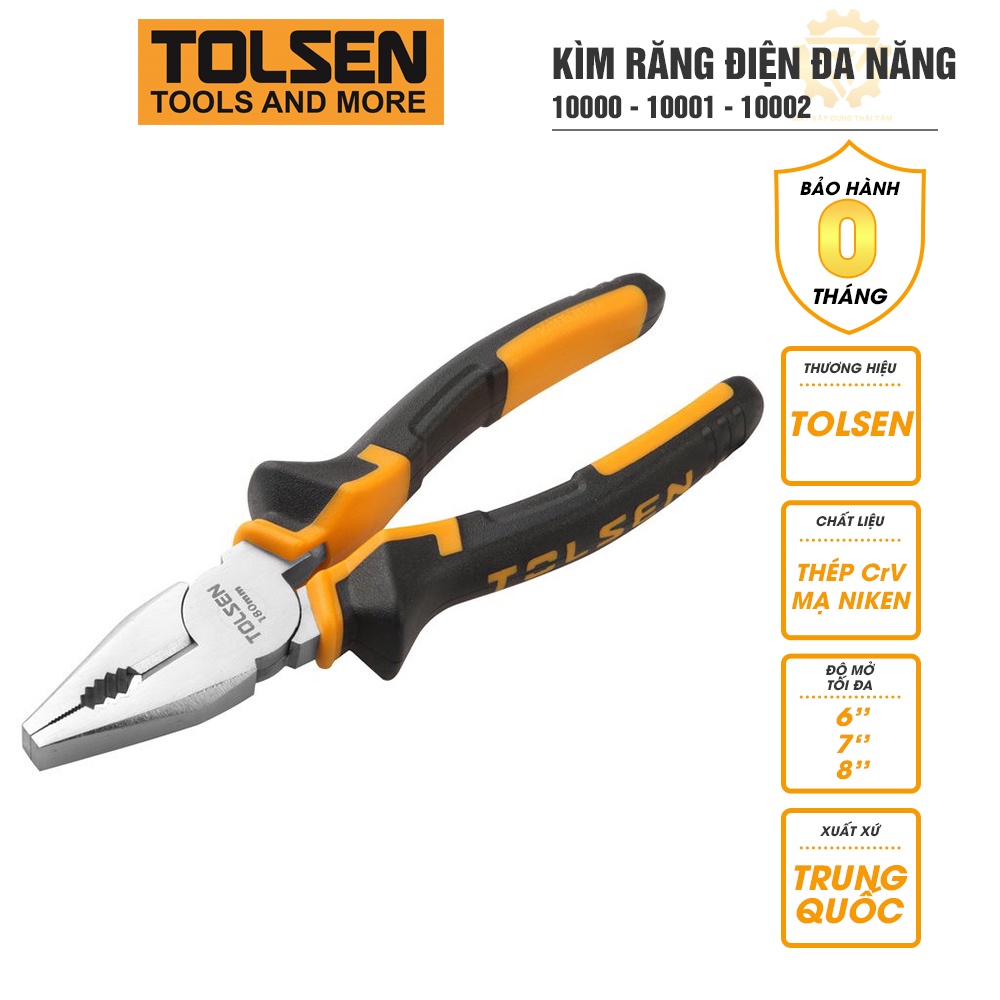 Kìm răng điện đa năng TOLSEN mũi vuông 6” - 10000, 7” - 10001, 8” - 10002