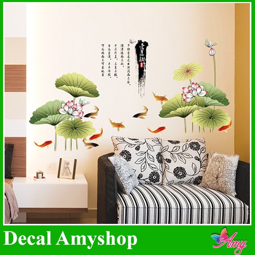 Decal dán tường trang trí phòng khách [XẢ HÀNG] Đầm sen - DH032