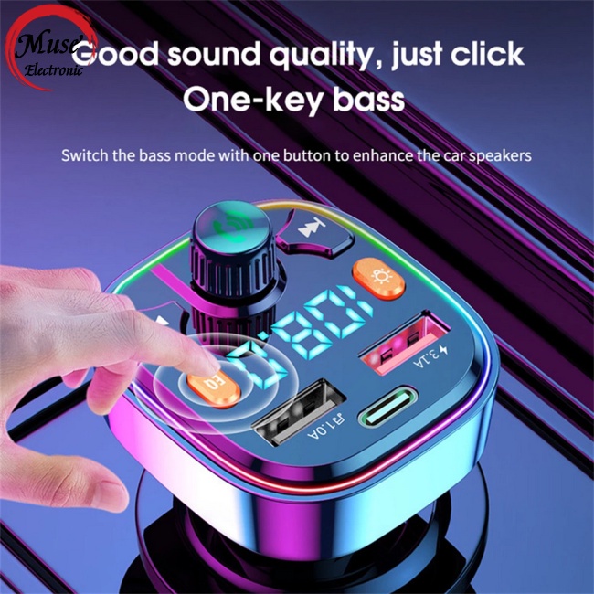 Sạc Nhanh Usb Pd Type C Kết Nối Bluetooth 5.0 Kiêm Đài Fm Rảnh Tay Cho Xe Hơi