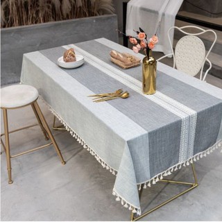 Khăn trải bàn đẹp Landecor mẫu kẻ sọc xám đậm nhạt - TB440