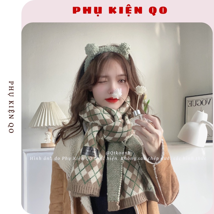 Khăn quàng cổ Phụ kiện QO - Khăn choàng cổ len nam nữ Jane Scarf kẻ caro ulzzang Hàn Quốc mềm mịn K02