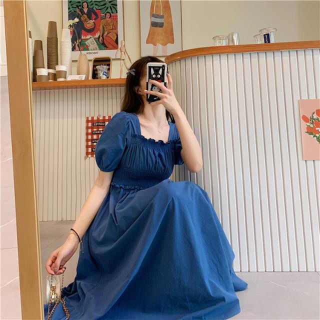 Đầm Tay Phồng Ngắn Cổ Vuông Chiết Eo Phong Cách Pháp | BigBuy360 - bigbuy360.vn