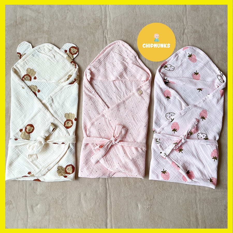 Ủ sơ sinh hè xô muslin cao cấp Chipmunks mềm mại, thoáng khi, an toàn cho bé