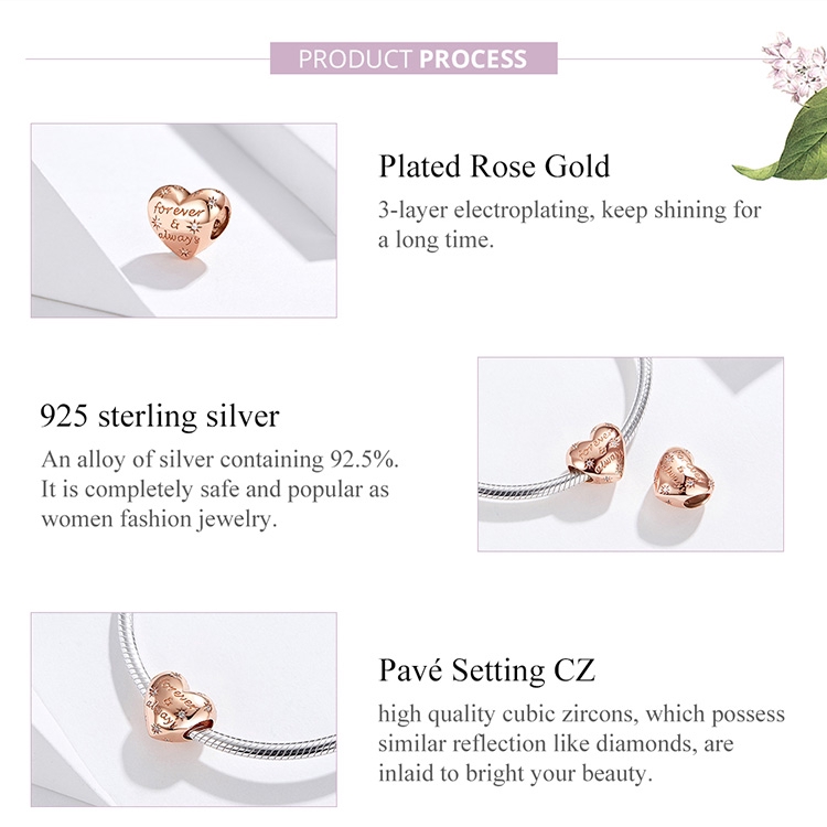 Mặt trang trí Bamoer hình trái tim bằng bạc 925 lấp lánh dùng làm đồ trang sức thủ công SCC1223