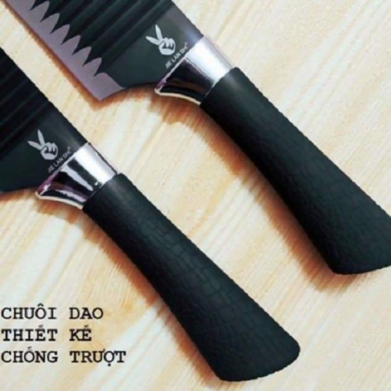 BỘ DAO LÀM BẾP 6 MÓN THÉP ĐEN CAO CẤP CHỐNG HAN GỈ,ĐẸP VÀ SAHG CHẢNH