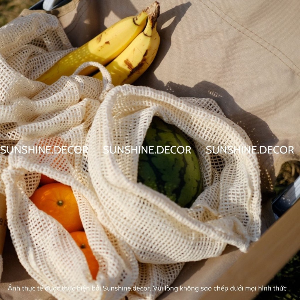 Túi lưới đựng đồ tiện dụng đựng hành tỏi đựng trái cây đi picnic đi chợ thân thiện môi trường có dây rút