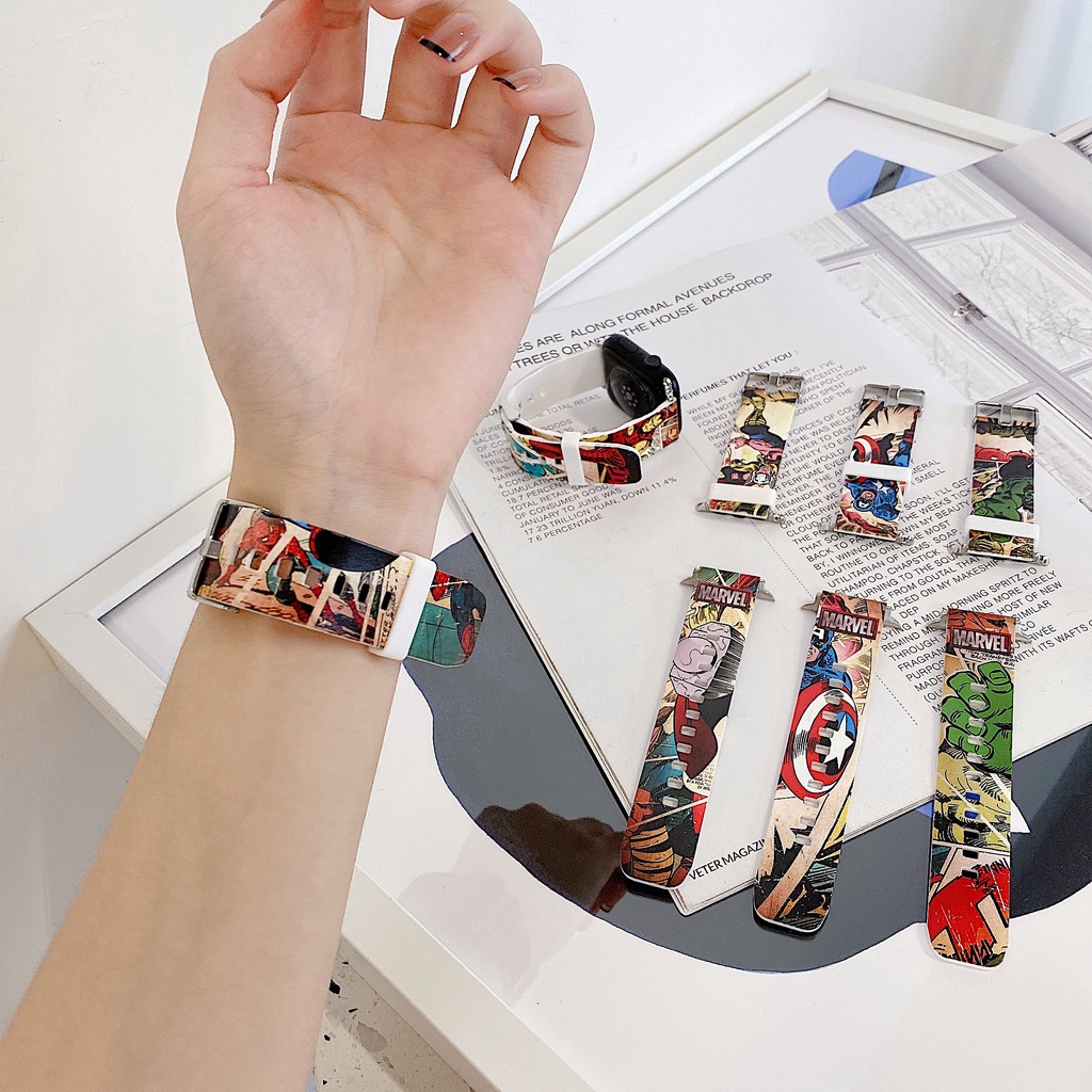 Dây Đeo Đồng Hồ Bằng TPU Mềm In Hoạt Hình Cho iwatch series 7 6 SE 5 4 3 2 1 41mm 45mm 44mm 40mm 42mm 38mm