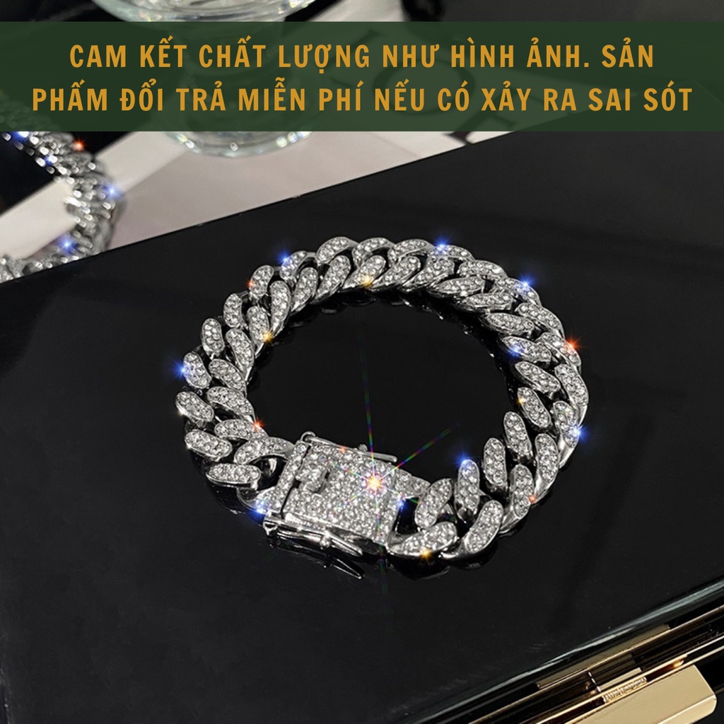 Dây chuyền lắc tay nam nữ unisex Cuban đá Loki Accessories hiphop đính đá lấp lánh thép titan không gỉ  - Cuban đá
