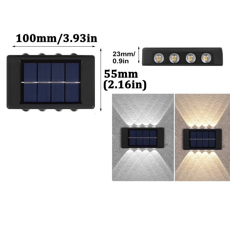 Đèn Led 8 Bóng Gắn Tường Năng Lượng Mặt Trời Chống Thấm Nước Trang Trí Hàng Rào Sân Vườn
