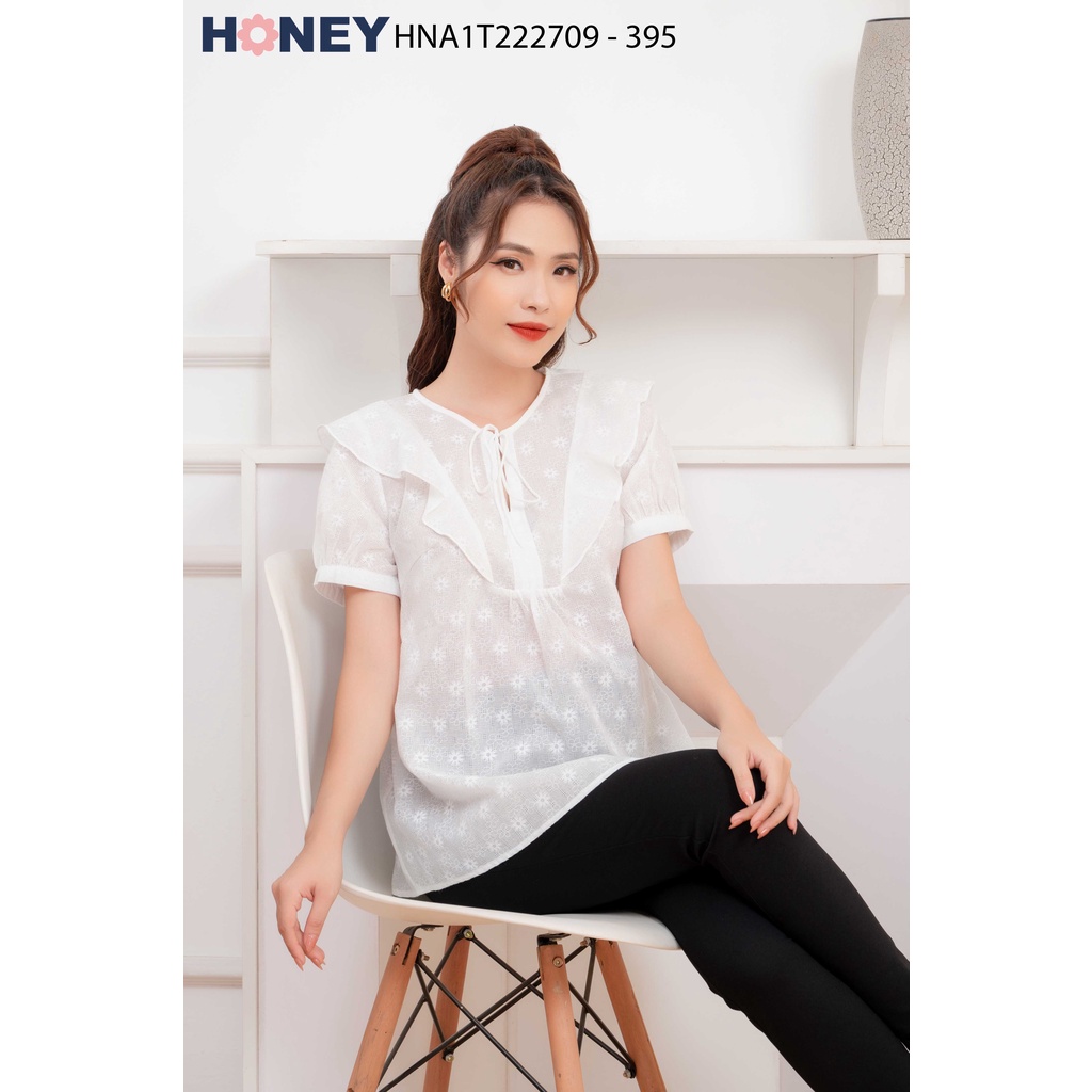 Áo bầu công sở kiểu dáng babydoll chất thô thêu họa tiết chim. cổ tròn - Thời trang đầm bầu cao cấp HONEY