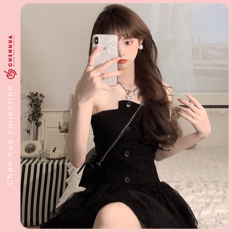 Váy cúp ngực HUAHUA đầm bánh bèo dáng xòe hai lớp dễ thương VT31