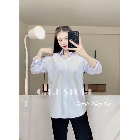 Sơ mi tay dài màu trắng xanh