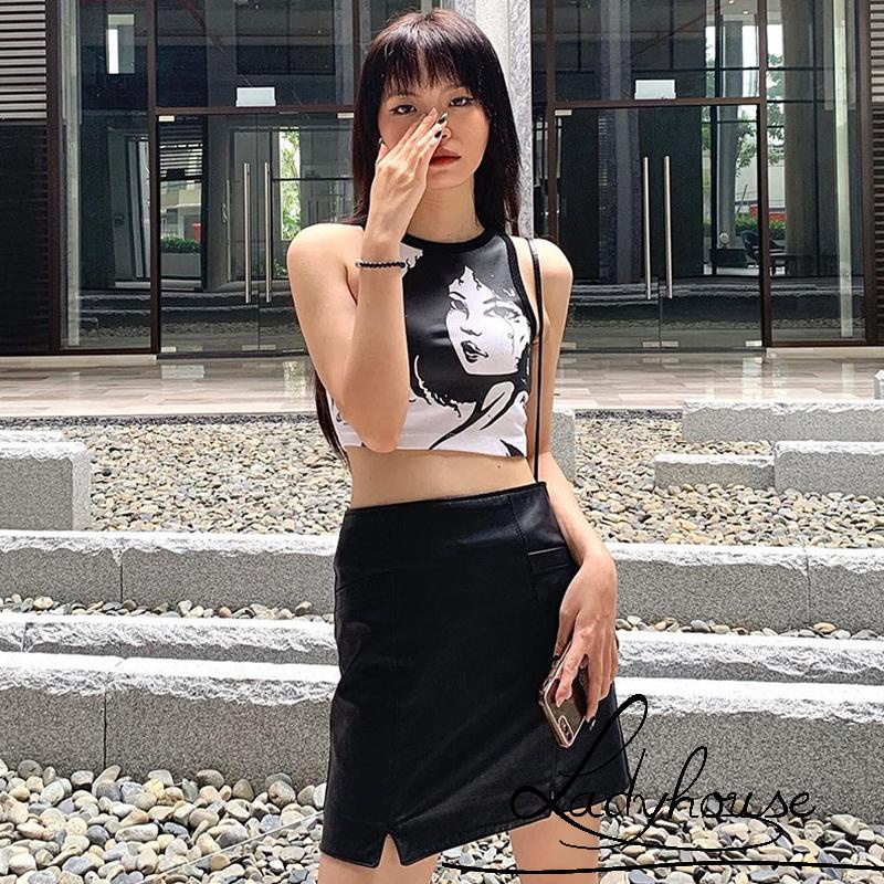 Áo Croptop Sát Nách Cổ Thuyền In Họa Tiết Anime Dễ Thương Cho Nữ