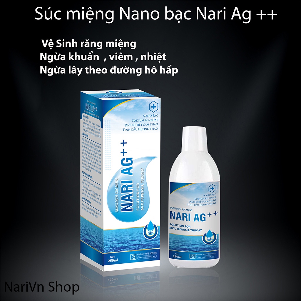 Nước súc miệng nano bạc Nari thơm miệng phòng tránh lây theo đường hô khử mùi vệ sinh sạch sẽ chai 250 ml