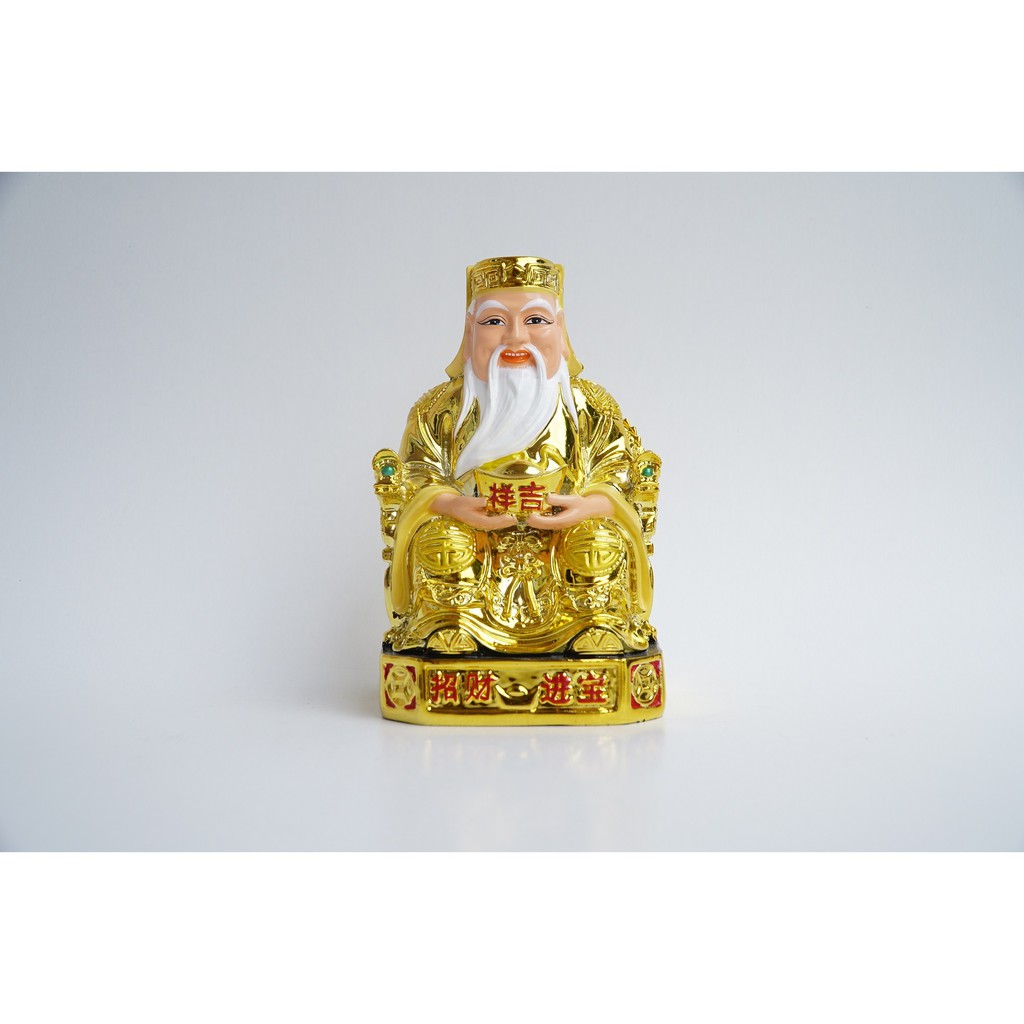 Tượng Thần Tài Thổ Địa thờ tự đẹp mạ vàng giàu có - Cao 18cm - Nguyên khối đặc,chắc,nặng