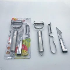 Set 3 Dao Nạo Củ Quả Dao Gọt Hoa Quả + Dao Tỉa Inox kiêm dao Nhổ Lông Gà Đa Năng