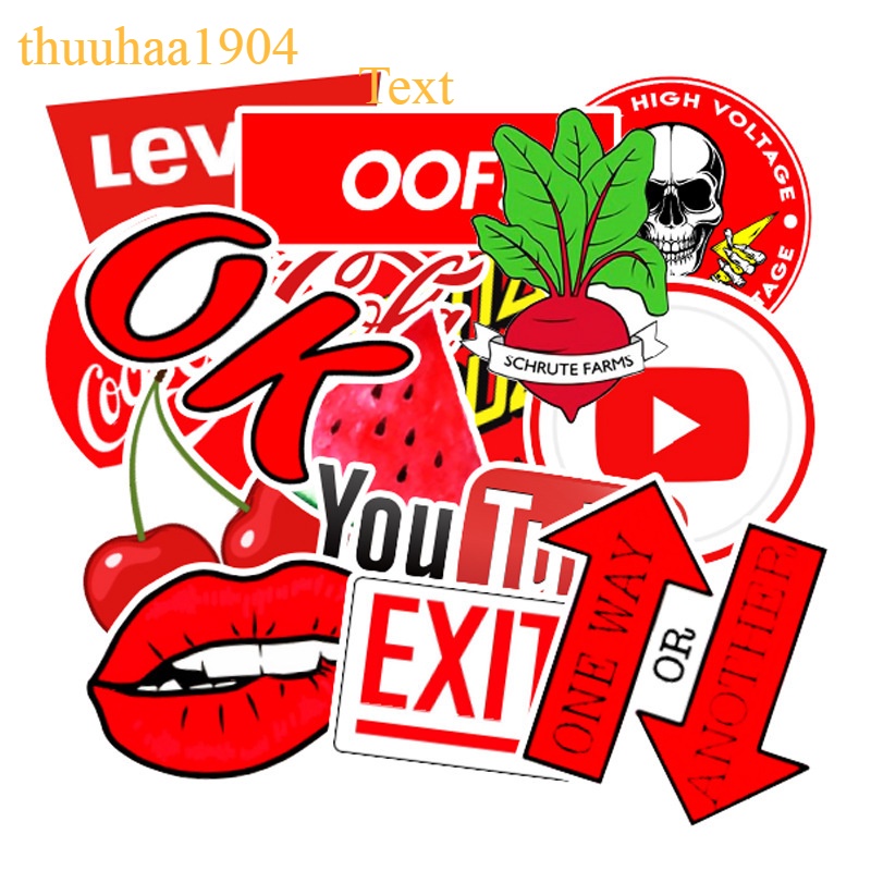 50 Sticker MÀU ĐỎ chống nước sticker dán laptop, điện thoại, đàn guitar, mũ bảo hiểm, vali không trùng nhau