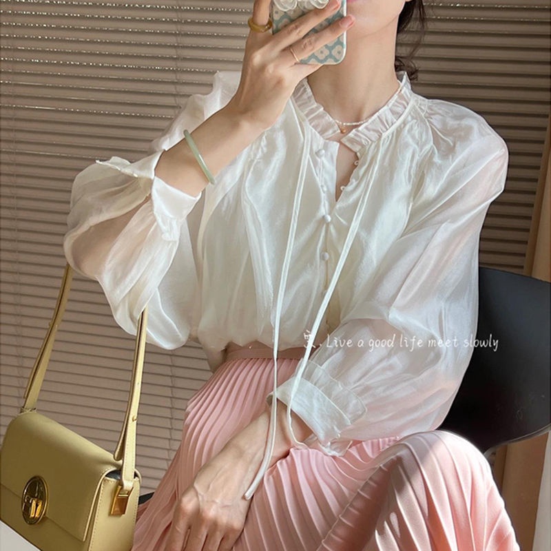 [Spot] Áo Sơ Mi Mỏng Tay Bồng Ngọt Ngào Thời Trang Hàn Quốc Sang Trọng