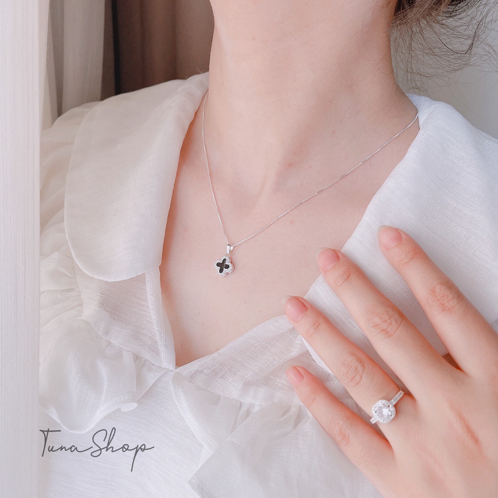 Dây chuyền Bạc cỏ 4 lá 2 mặt, Vòng cổ cỏ bốn lá đeo 2 kiểu Bạc cao cấp_ 𝐂𝐚𝐦 𝐤𝐞̂́𝐭 𝐜𝐡𝐮𝐚̂̉𝐧 𝐁𝐚̣𝐜 TUNA SILVER