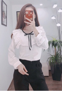 Sơ mi nơ cổ bèo cho nữ