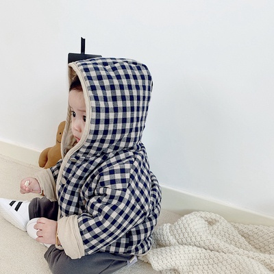 Áo Khoác Cotton Dày Hai Mặt Có Mũ Trùm Thời Trang Mùa Đông Cho Bé