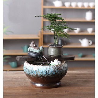 Thác nước phong thủy chậu tròn đá thiền