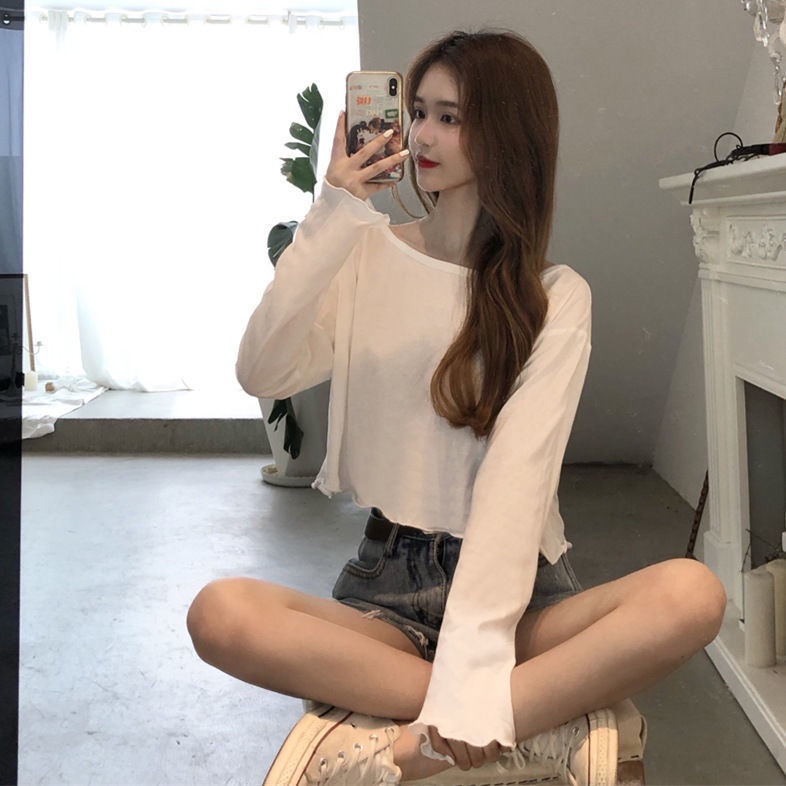 Jiashucheng Áo Thun Ngắn Tay Dài Dáng Rộng Viền Ren Hoa Sen Phong Cách Hàn Quốc Thời Trang Cho Nữ