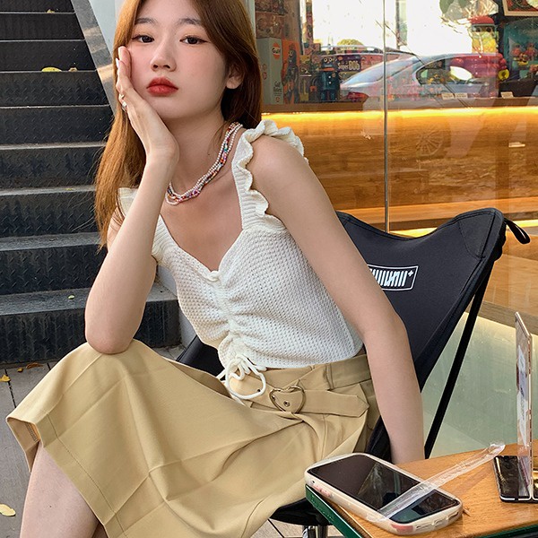 Áo dệt kim ZHELIHANGFEI phối dây rút thiết kế ôm dáng nhẹ nhàng