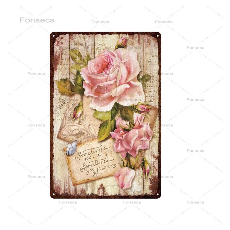 Bảng hiệu bằng thiếc kim loại hình bông hoa treo tường trang trí cho nhà bếp/quán bar phong cách vintage