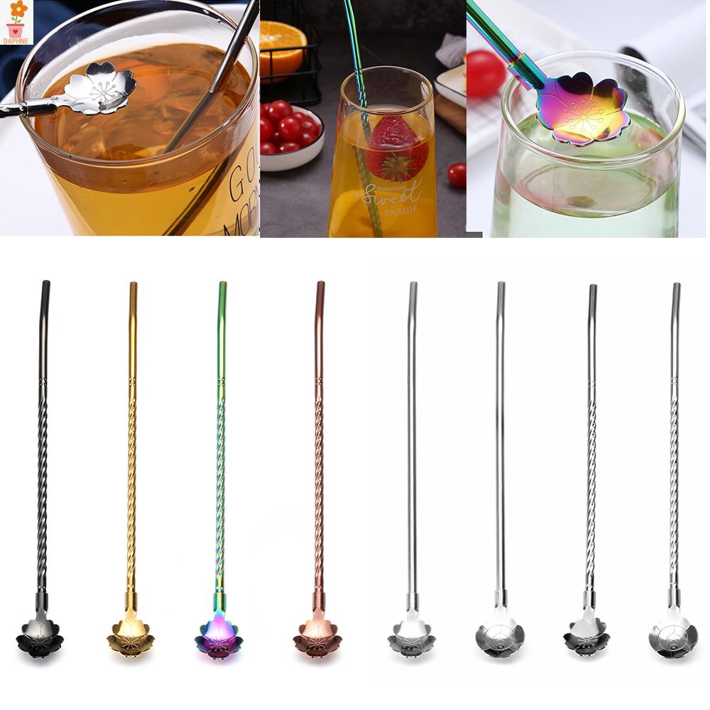 DAPHNE Party Tea Scoop Stainless Steel Bent Filter Reusable Straws Spoon