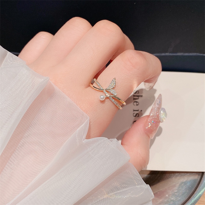 [Hàng Mới Về] Nhẫn Dạng Hở Đính Ngọc Trai Và Kim Cương Nhân Tạo Dễ Thương Cho Nữ