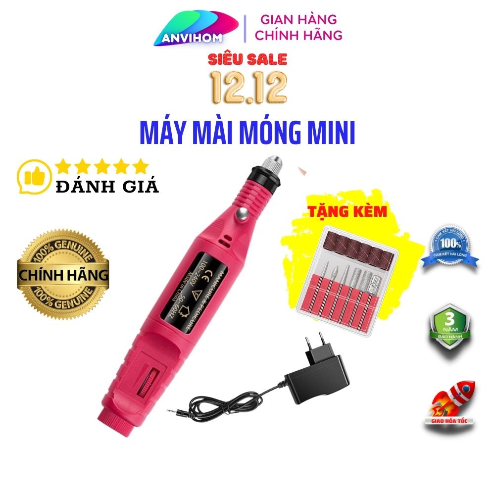 Máy Mài Móng Tay Mini Cầm Tay Chính Hãng TẶNG KÈM 6 Đầu Mài ANVIHOM