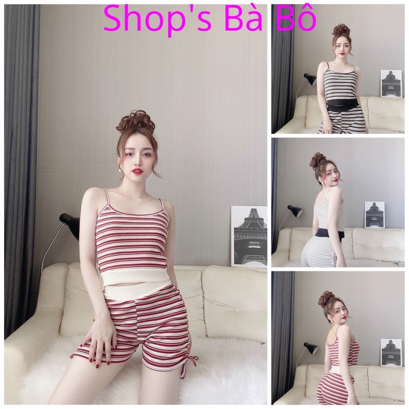 Bộ mặc nhà cho nữ thun gân hai dây, quần dây rút, co giãn, sexy, bao mát, thoải mái