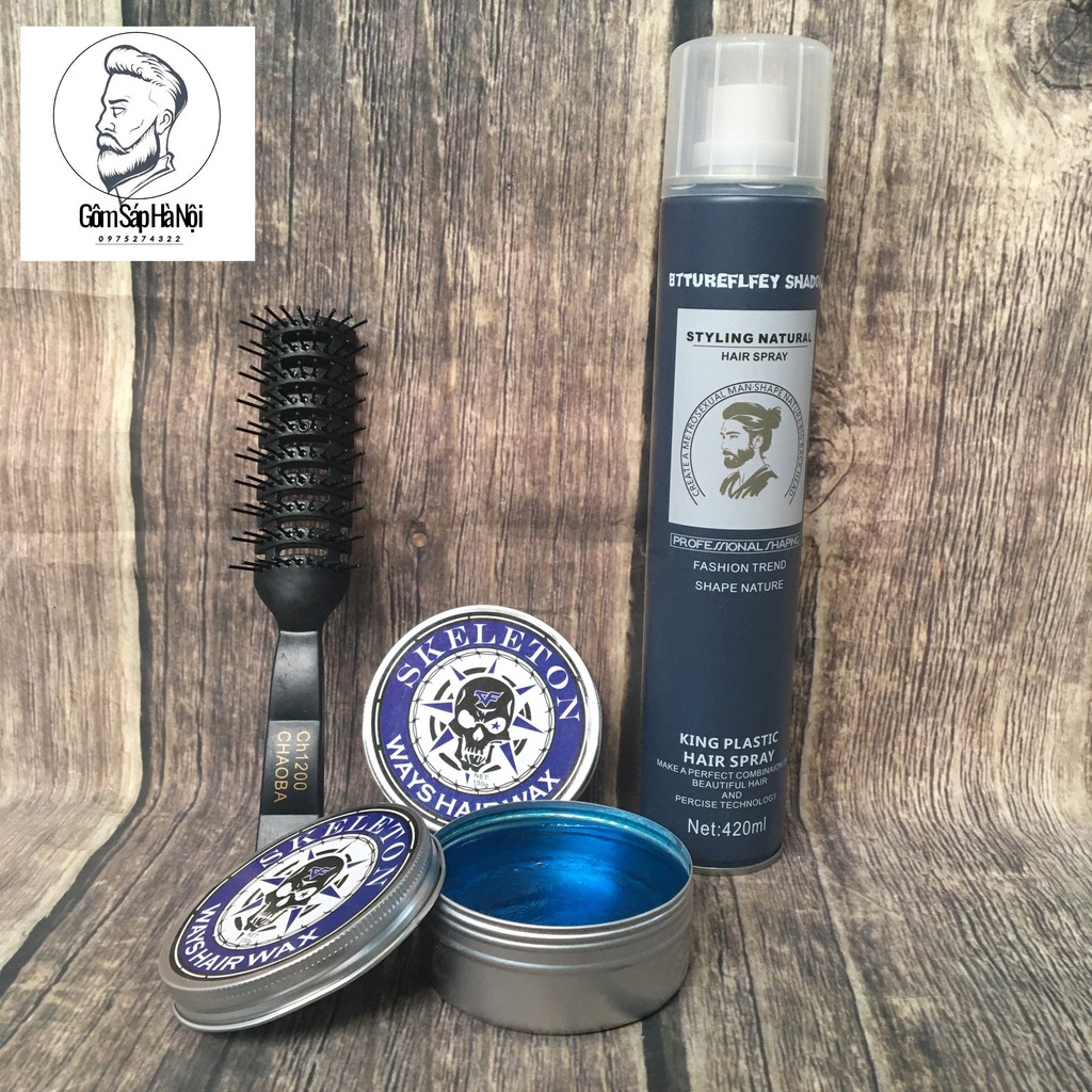 COMBO  Gôm Xit Tọc Gôm Xịt Tóc Butterfly Shadow black  + Sáp Vuốt Tóc Pomade Hương Hoa Quả + Lược
