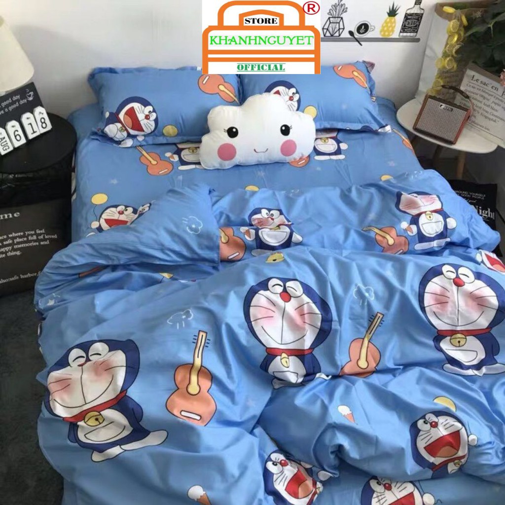 Bộ chăn ga gối cotton poly FREESHIP Drap doremon nobita (SP000658)