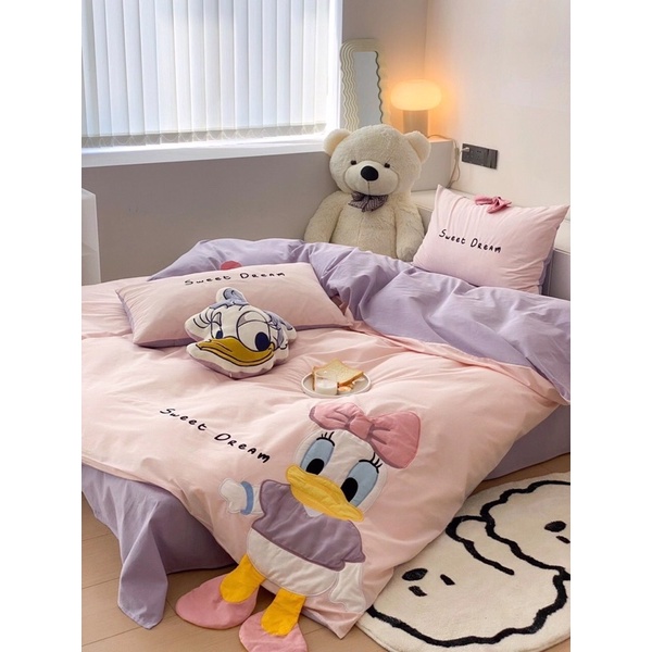 Bộ chăn ga 5 món Cotton linen Disney - Bộ ga giường chất liệu cotton linen nhập khẩu cao cấp