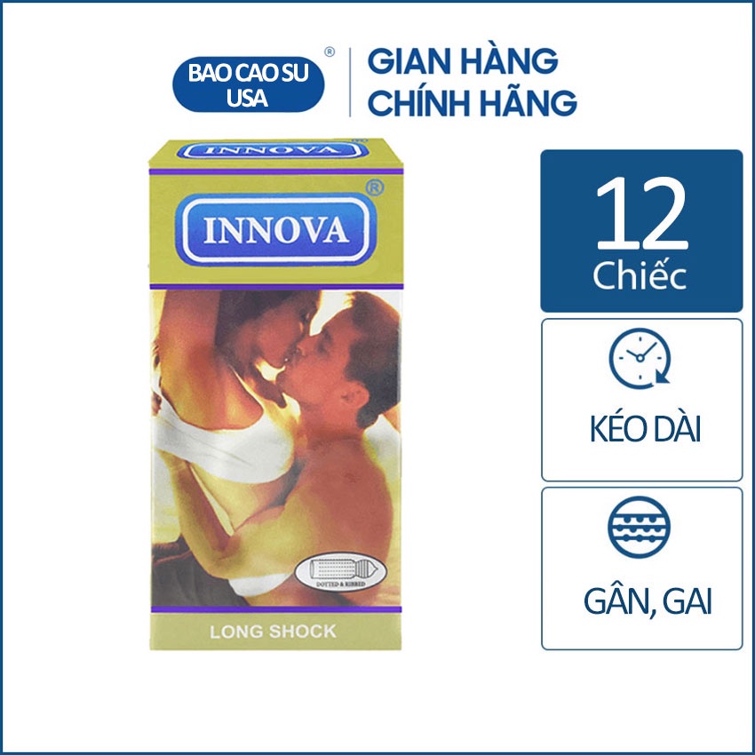 Bao cao su kéo dài thời gian quan hệ có gân, gai Innova Vàng - Hộp 12 Chiếc