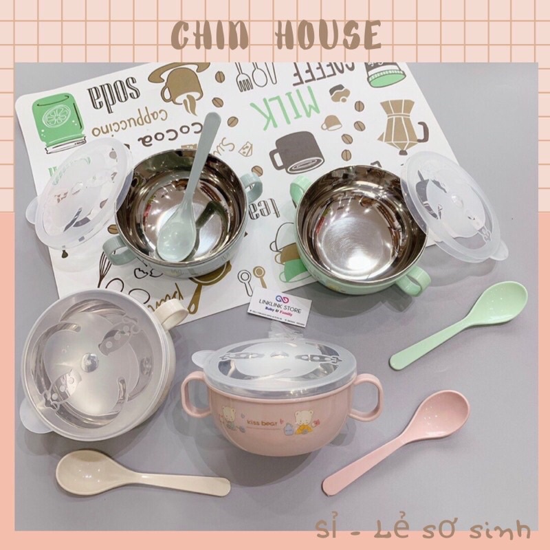 BÁT ĂN DẶM INOX CAO CẤP KÈM THÌA CHO BÉ (sỉ inbox)