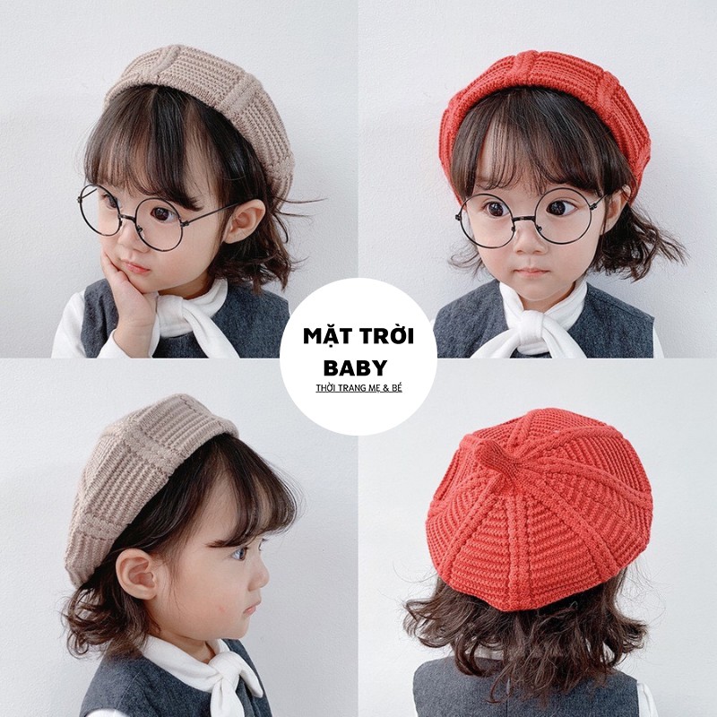 Mũ beret đan len cao câp cho bé gái 1-8 tuổi