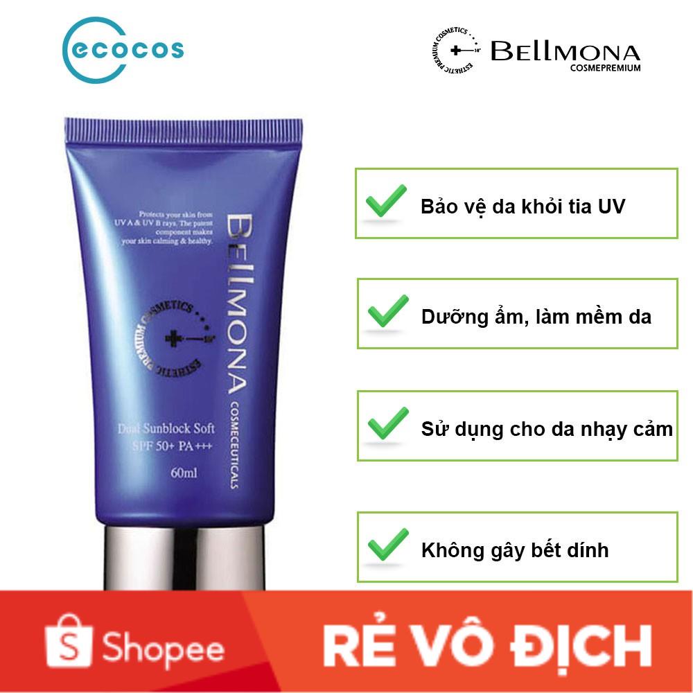 [FOLLOW GIẢM 20K] Kem chống nắng kép dưỡng ẩm, sử dụng cho da nhạy cảm Bellmona Dual SunBlock Soft SPF/50 PA +++