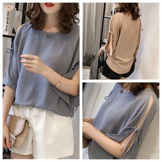 Áo voan tay lửng cột nơ