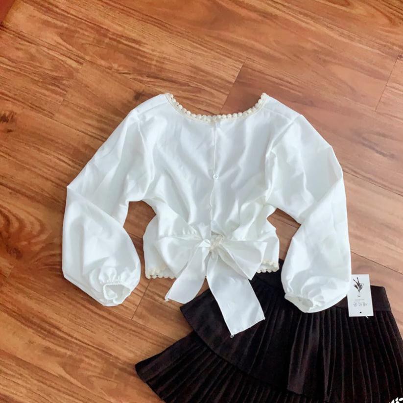 Áo kiểu nữ cột nơ phối ren 