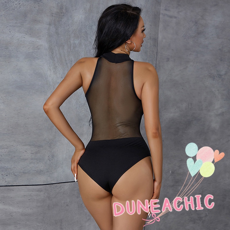 DUNEA Áo Liền Thân Phối Lưới Màu Sắc Tương Phản Quyến Rũ Cho Nữ