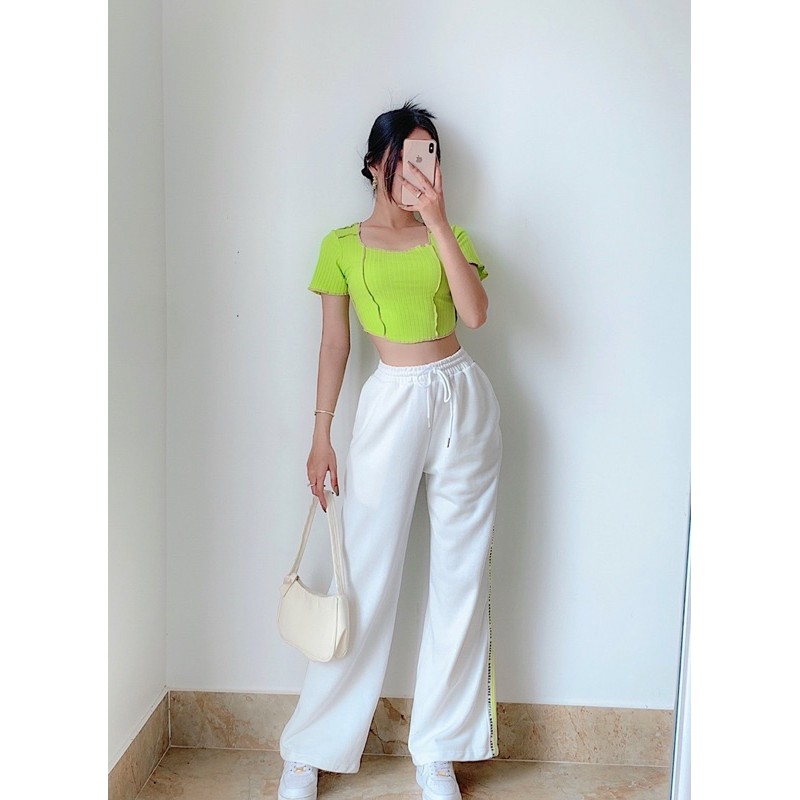[SIÊU RẺ] BASIC CROPTOP  Áo cổ vuông tay ngắn viền