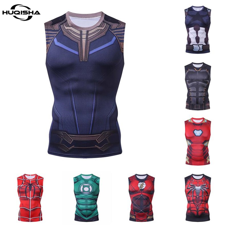 Áo tank top HUQISHA in 3D hình nhân vật siêu anh hùng Marvel thời trang cho nam