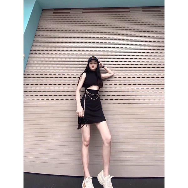 đầm xích khoét eo ôm body