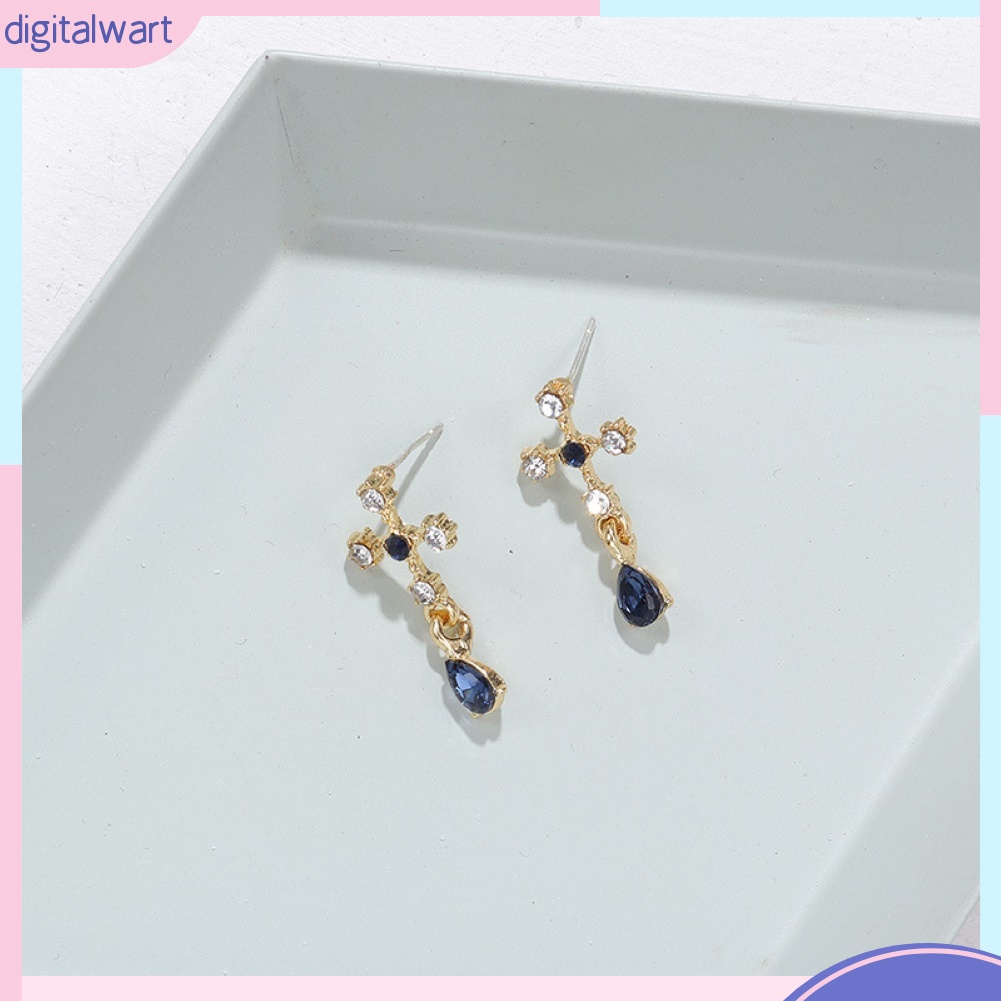 Bông Tai Hình Chữ Thập Đính Đá Sapphire Giả