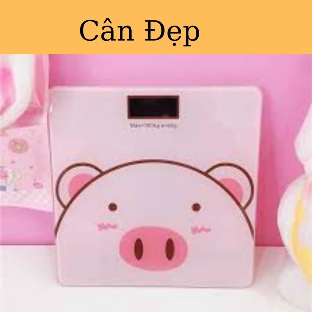 Cân điện tử sức khỏe gia đình hình heo hồng xinh xắn độ chính xác cao mặt kính cường lực dùng pin an toàn