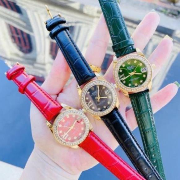Đồng hồ Rolex nữ dây da viền kim cương nhẹ nhàng sang chảnh hottrend - Shop Hồng NHung Watch