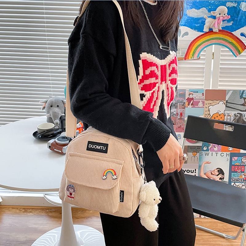 Balo Nữ Đeo Vai Nhiều Ngăn Túi Vải Nhỏ Vải Nhung Du Lịch 4 Màu